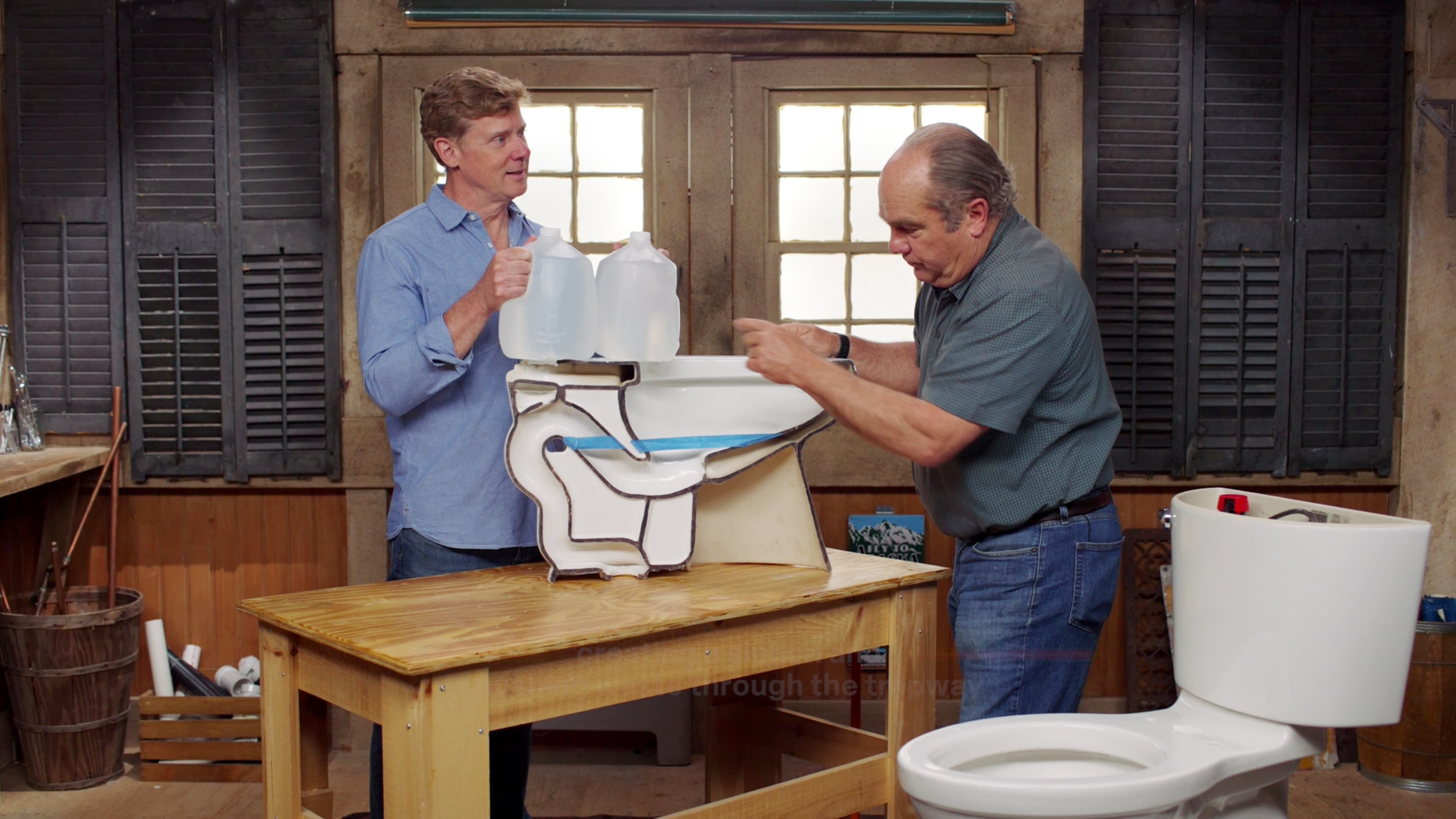 Richard Trethewey in the ASK Studio with a display toilet